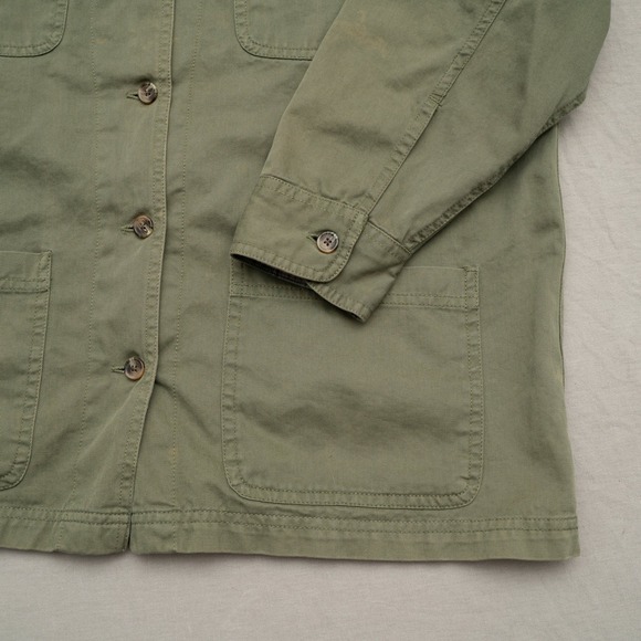 Vintage 80s 90s Olive Green Chore Barn Coat Denim Collar Flannel Lined Womans XL - Picture 3 of 6
